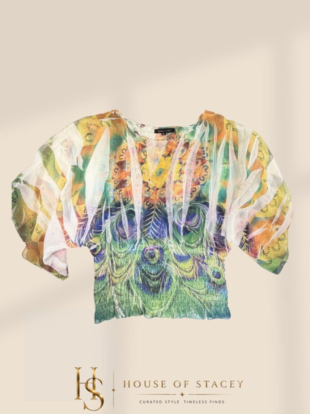 Blouse – Flowy Sheer Top, Smocked Waist, XL - Design Works